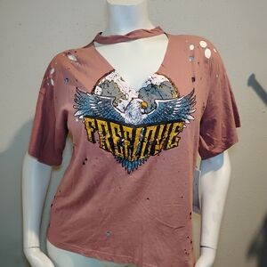 Iris Brown Distressed Eagle Graphic Tee
